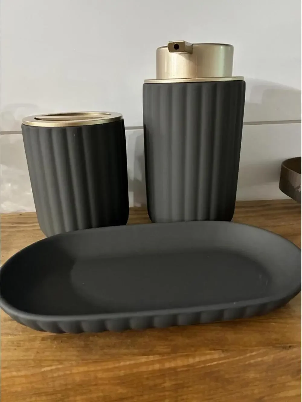 3-Piece Bathroom Accessory Set - Soap Dispenser, Toothbrush Holder, and Tray in